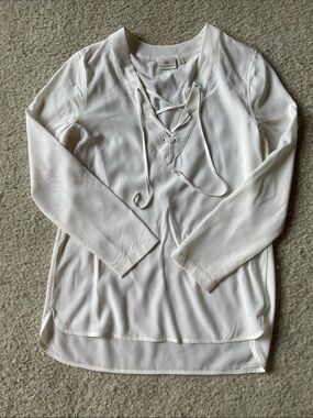 Adriano Goldschmied white silk tunic with lace up front, size XS, NWOT